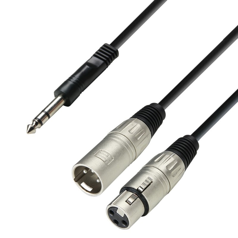 Adam Hall Cables K3 YVMF 0300 - Audio Cable 6.3 mm Jack Stereo to XLR Male + XLR Female, 3 m